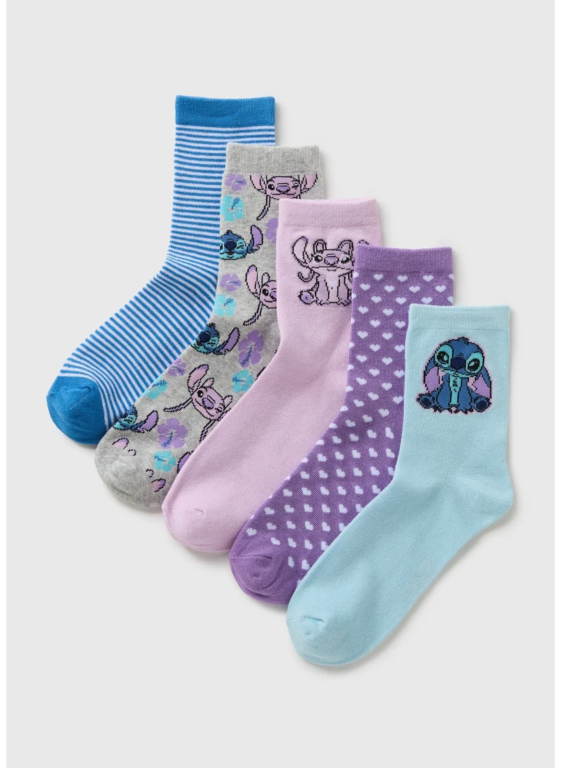 Matalan Disney 5 Pack Multicolour Stitch Ankle Socks