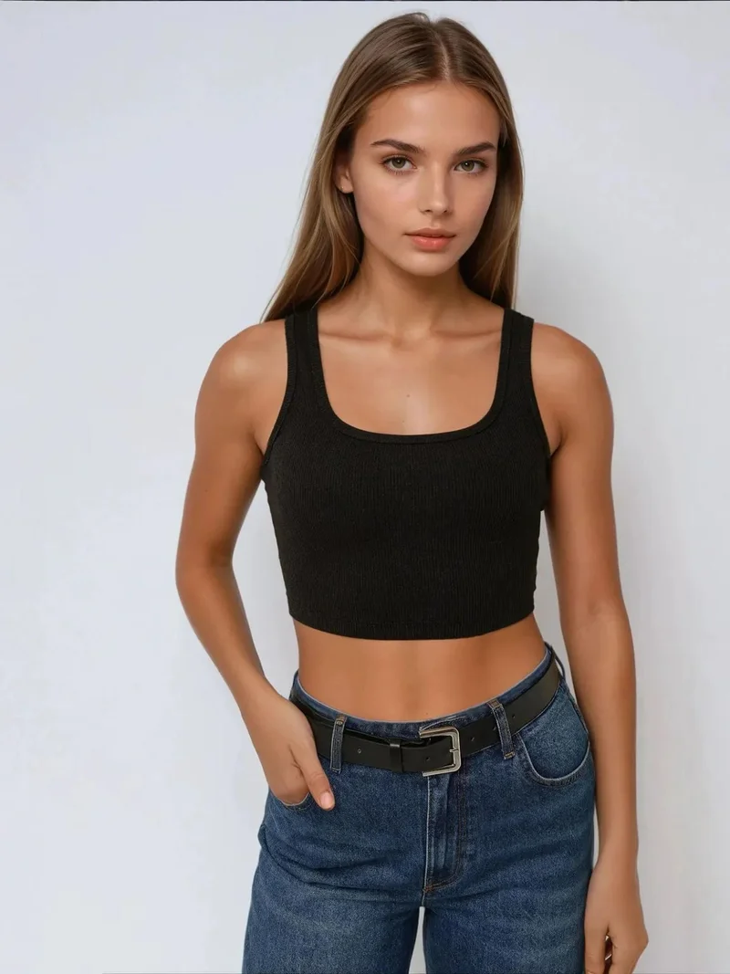 HICCUP Fitted Crew Neck Cropped Tank Top
