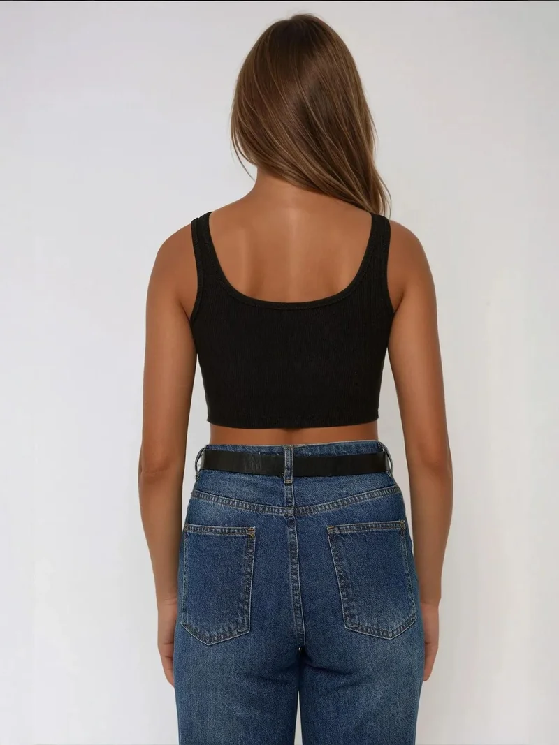 HICCUP Fitted Crew Neck Cropped Tank Top