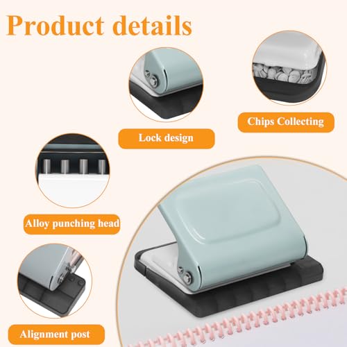 Hoqqf 10 Hole Punch Binding Machine for Planners with 10 Multi-Color Binder Rings, 30 Holes on A4, 20 Holes on A5, 26 Holes on B5, 10 Sheet Capacity (Pale Blue) - Image 5