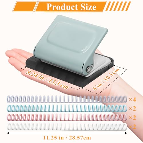 Hoqqf 10 Hole Punch Binding Machine for Planners with 10 Multi-Color Binder Rings, 30 Holes on A4, 20 Holes on A5, 26 Holes on B5, 10 Sheet Capacity (Pale Blue) - Image 3