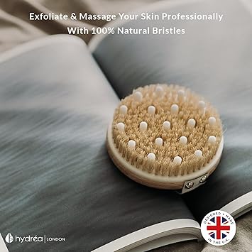 Hydrea London Body Brush Combination Detox Wet Dry Cellulite Massager with Natural Bristle Flexible Rubber Nodules Lymphatic Drainage Exfoliator Shower Body Scrubber for Smoother Complexion - Image 2