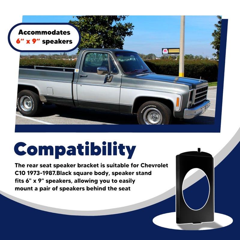 VONLX Speaker Bracket Behind The Seat, Behind Seat Speaker Brackets 6x9 Fit for Chevy 1973-1987 GMC C10 Squarebody 6x9 Speakers Black - Image 4