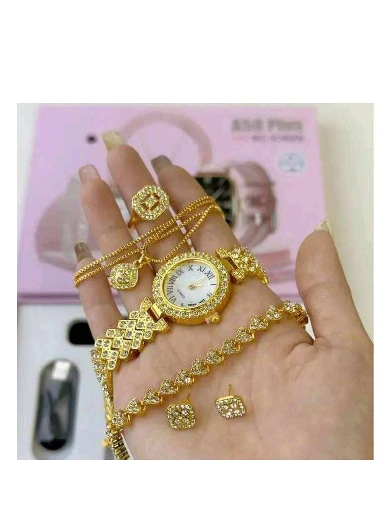 JOROBO - A58 PLUS Women Smartwatch Supports Bluetooth Call Ultra Long Endurance Sleep Monitoring Additional Women's Diamond Set Small Gold Watch Necklace Ring Earrings Bracelet Set Gift Box - GREY - Image 1