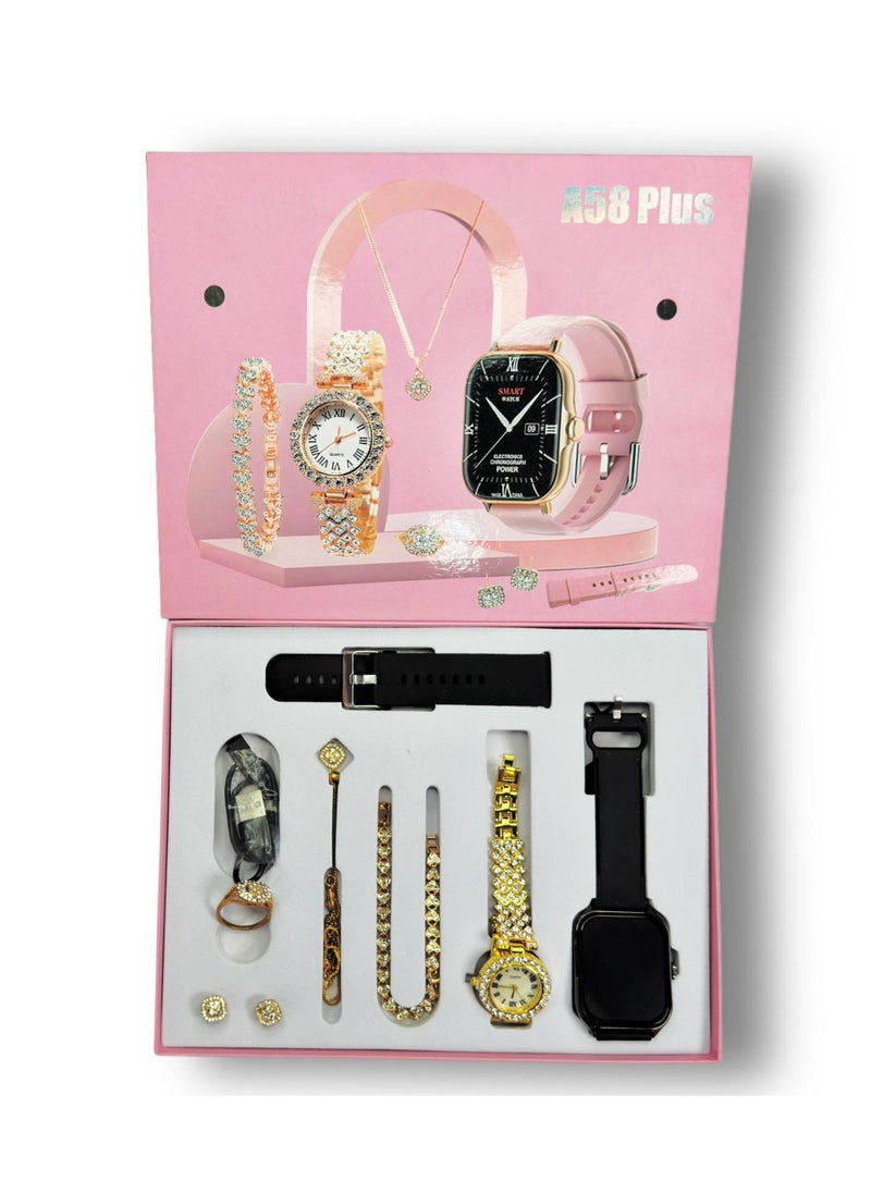 JOROBO - A58 PLUS Women Smartwatch Supports Bluetooth Call Ultra Long Endurance Sleep Monitoring Additional Women's Diamond Set Small Gold Watch Necklace Ring Earrings Bracelet Set Gift Box - GREY - Image 1