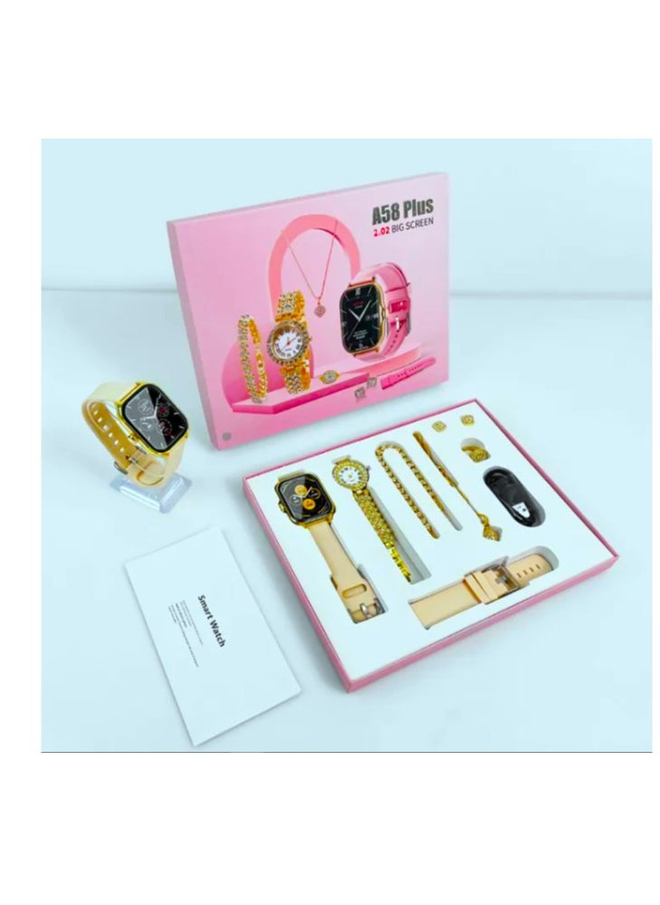 JOROBO - A58 PLUS Women Smartwatch Supports Bluetooth Call Ultra Long Endurance Sleep Monitoring Additional Women's Diamond Set Small Gold Watch Necklace Ring Earrings Bracelet Set Gift Box - GREY - Image 1