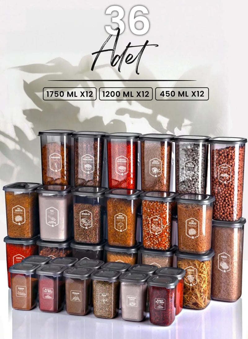 Farika Porselen 36-Piece Square Storage Containers with Labels and 3 Sizes (1750ml-1200ml-450ml )  - Image 1