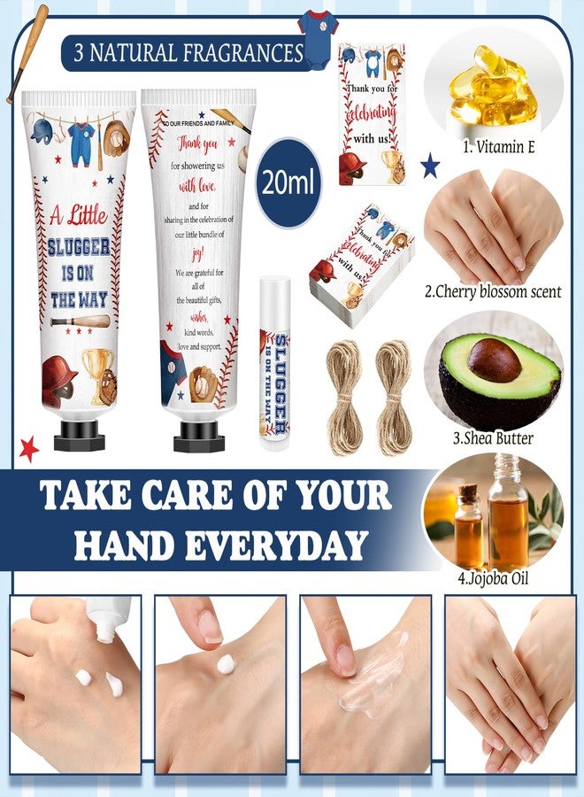 Dimsile 50 Sets 200 Pcs Baby Shower Hand Lotion and Lip Balm Gift a Little Slugger Is on the Way Theme Baby Shower Party Favors Travel Size Hand Lotion and Lip Balm Bulk with Organza Bags Tags - Image 4