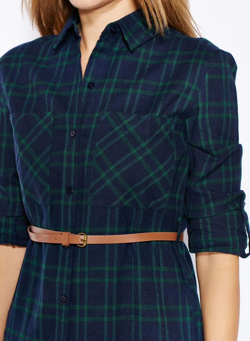 ELLA Checked Belted Shirt