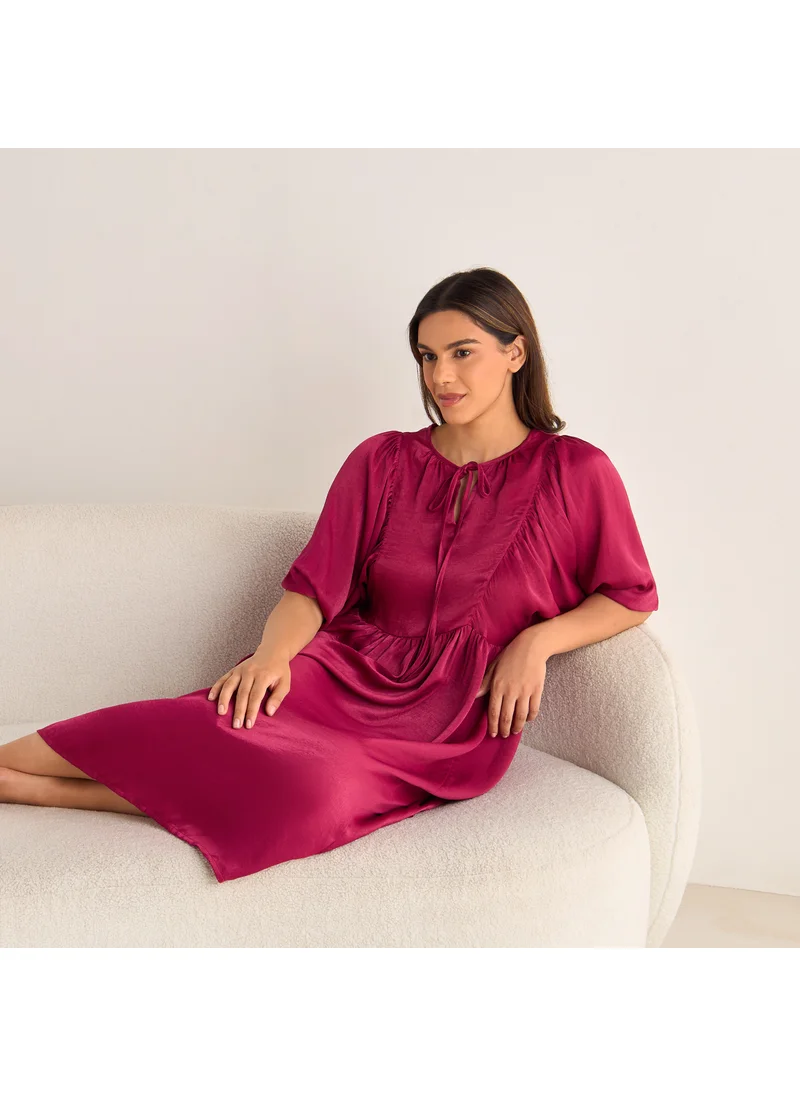 فاف Tie-Up Detail Night Dress with Short Sleeves