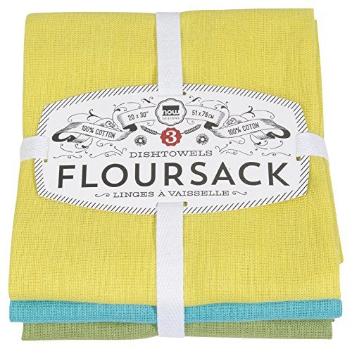 Now Designs Floursack Kitchen Dish TowelsCotton ChartreuseTurquoiseLeaf 20 x 30in Small Set of 3