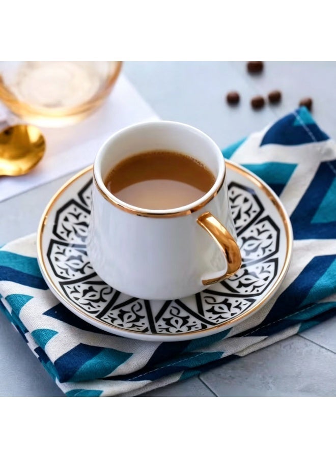 Nailuck 80ml Gold-Plated Porcelain Espresso Cup & Saucer, Vintage Design for Home/Cafe/Gift - Image 1