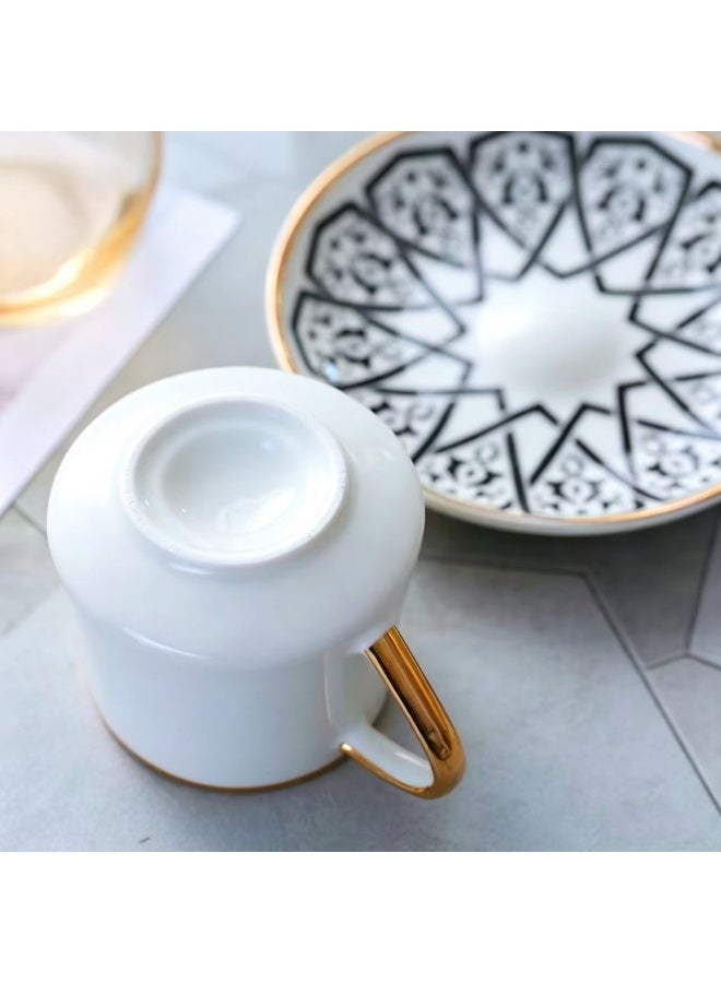 Nailuck 80ml Gold-Plated Porcelain Espresso Cup & Saucer, Vintage Design for Home/Cafe/Gift - Image 2