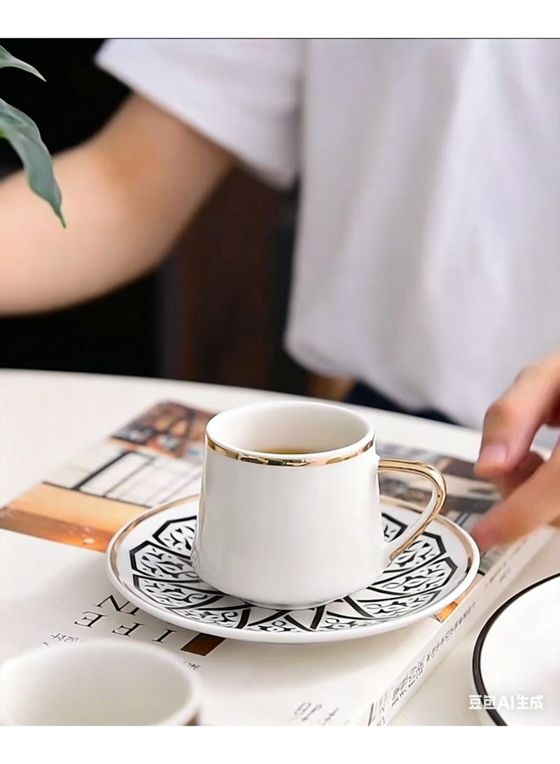 Nailuck 80ml Gold-Plated Porcelain Espresso Cup & Saucer, Vintage Design for Home/Cafe/Gift - Image 4
