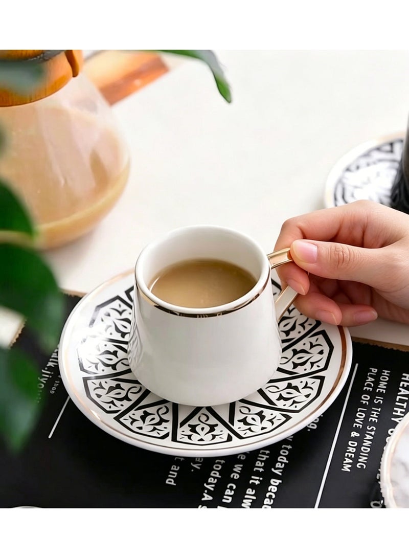 Nailuck 80ml Gold-Plated Porcelain Espresso Cup & Saucer, Vintage Design for Home/Cafe/Gift - Image 3