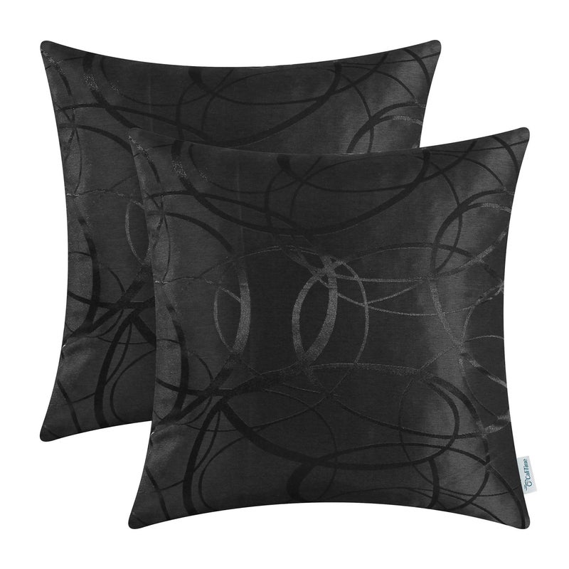 CaliTime CaliTime Throw Pillow Covers Pack of 2 Modern Shining & Dull Contrast Circles Rings Accent Geometric Cushion Cases Shells for Couch Sofa Home Decor 22 X 22 Inches Black  - Image 1