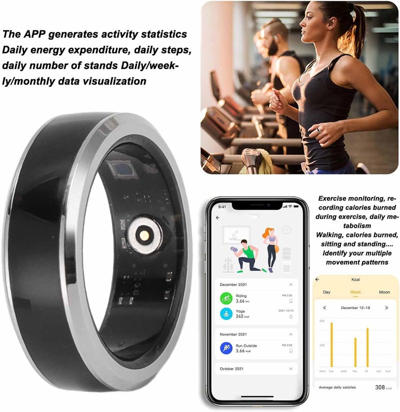 حلقة ذكية الصحة ، مراقبة النوم اللياقة البدنية حلقة ذكية بلوتوث ، حلقات اللياقة البدنية المقاومة للماء مع تطبيق للرجال والنساء (9 #) - Image 3