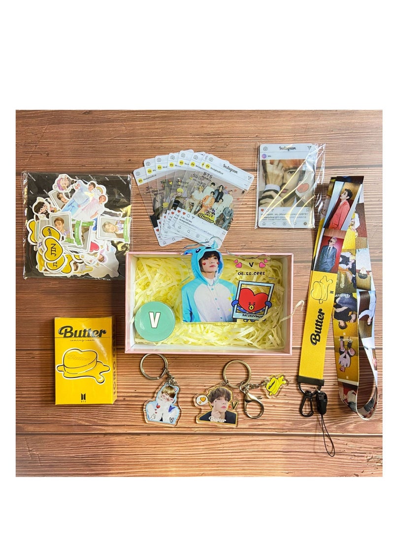 Generic BTS V Personal Gift Box With Lomo Cards, Acrylic Stand, Hand Account Tape, Keychain, Lanyard, Stickers, Photo Card  - Image 1