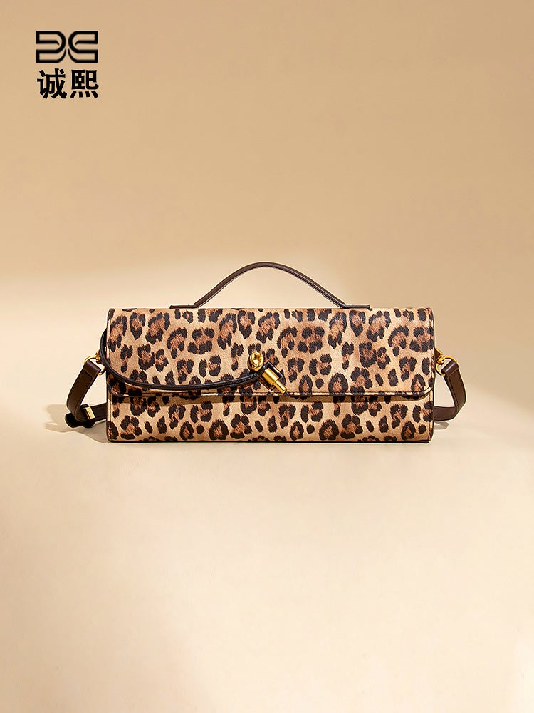 Retro Handheld Women'S Evening Bag Leopard Print Horizontal Shoulder Crossbody Bag Fashionable Evening Bag New Arrival Baguette Bag - Image 2