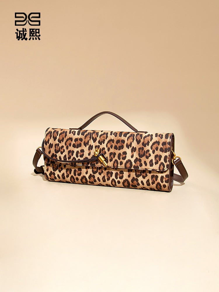 Retro Handheld Women'S Evening Bag Leopard Print Horizontal Shoulder Crossbody Bag Fashionable Evening Bag New Arrival Baguette Bag - Image 5
