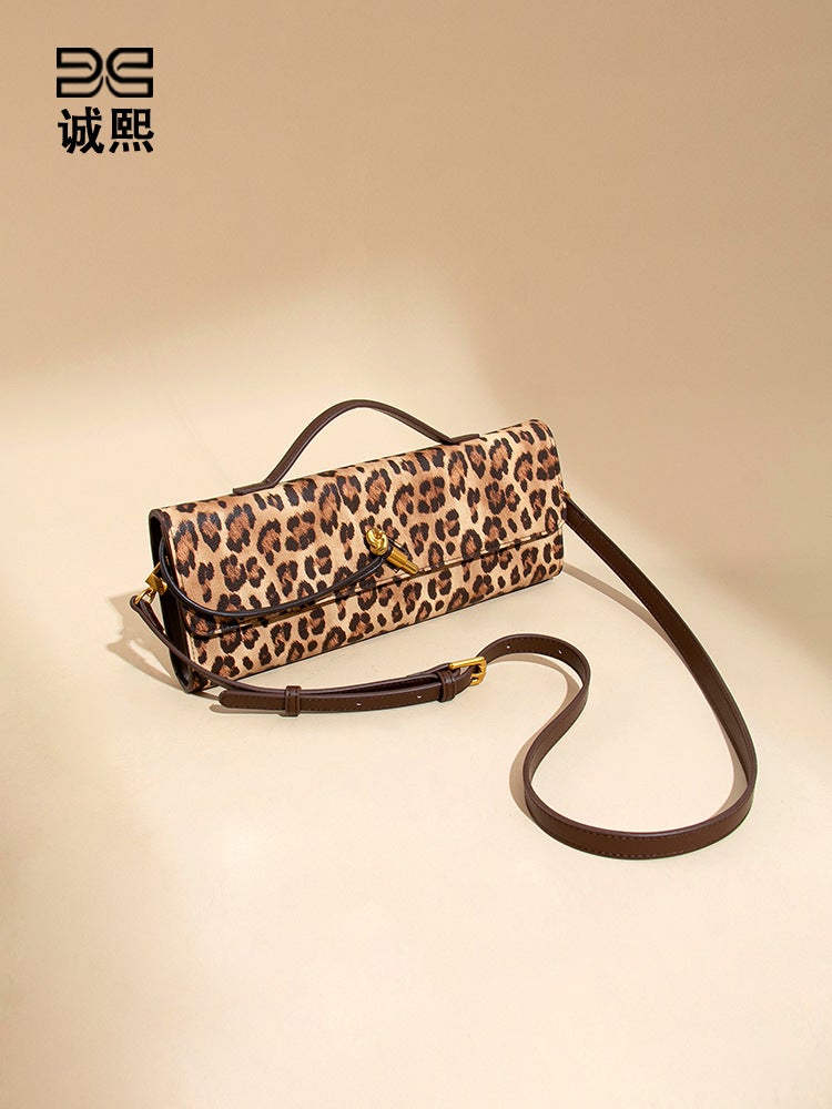 Retro Handheld Women'S Evening Bag Leopard Print Horizontal Shoulder Crossbody Bag Fashionable Evening Bag New Arrival Baguette Bag - Image 3