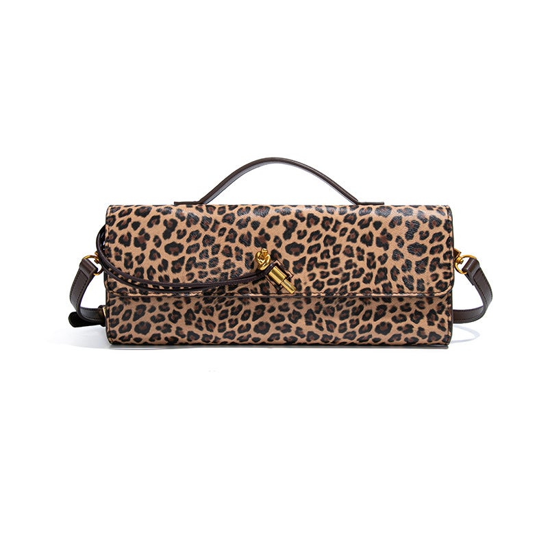 Retro Handheld Women'S Evening Bag Leopard Print Horizontal Shoulder Crossbody Bag Fashionable Evening Bag New Arrival Baguette Bag - Image 1