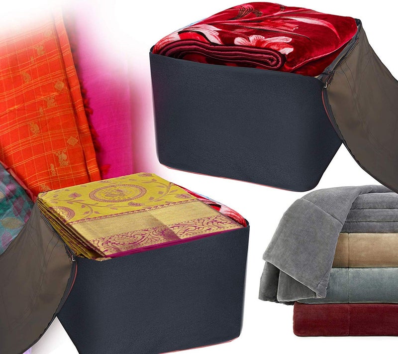 Kuber Industries Rexine Jumbo Underbed Moisture Proof Storage Bag with Zipper Closure and Handle Black 48 Cm X 60 Cm X 36 Cm - Image 5