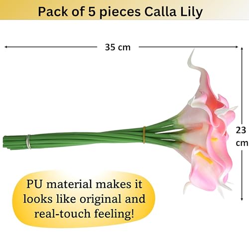 Tdas Artificial Lily Flowers Plants Home Decor Items Flower Plant for vase Living Room Hall Bedroom Decorative Decoration - 34 CM Long (Pot Not Included) (Baby Pink, 5 Pcs) - Image 3