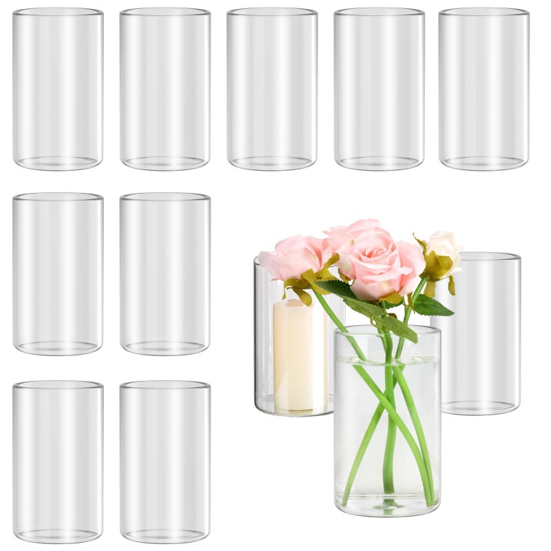 IANFEPH 12pcs Glass Cylinder Vases for Centerpieces, Floating Glass Candle Holder for Dinner Table 6 Inch Tall Clear Flower Vases for Wedding Decoration, Birthday Party, Home, Holiday - Image 1
