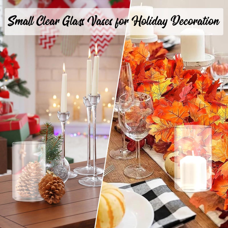 IANFEPH 12pcs Glass Cylinder Vases for Centerpieces, Floating Glass Candle Holder for Dinner Table 6 Inch Tall Clear Flower Vases for Wedding Decoration, Birthday Party, Home, Holiday - Image 5