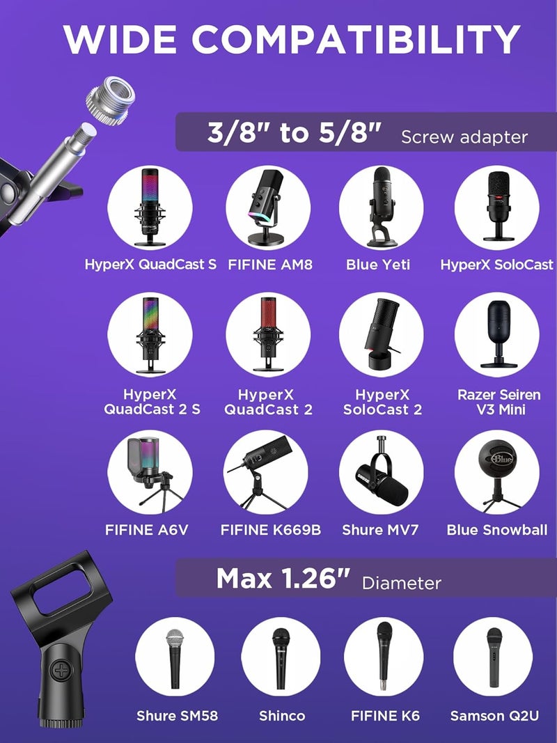 InnoGear Microphone Stand Mic Boom Arm for Blue Yeti HyperX QuadCast S SoloCast Snowball Fifine K669B and other Mic, with Shock Mount Windscreen Pop Filter Mic Clip Holder Cable Ties, Medium - Image 3