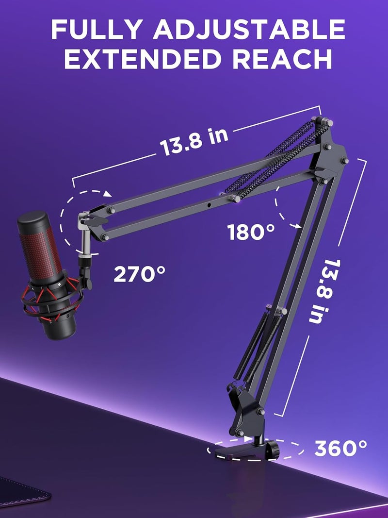 InnoGear Microphone Stand Mic Boom Arm for Blue Yeti HyperX QuadCast S SoloCast Snowball Fifine K669B and other Mic, with Shock Mount Windscreen Pop Filter Mic Clip Holder Cable Ties, Medium - Image 5