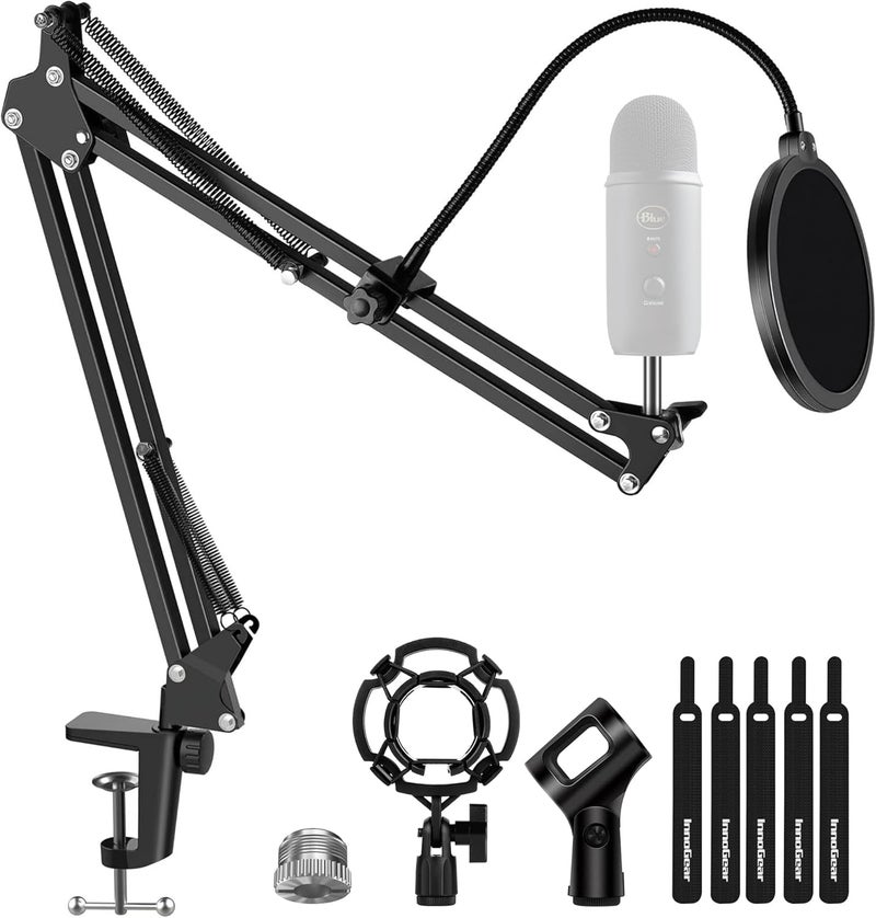 InnoGear Microphone Stand Mic Boom Arm for Blue Yeti HyperX QuadCast S SoloCast Snowball Fifine K669B and other Mic, with Shock Mount Windscreen Pop Filter Mic Clip Holder Cable Ties, Medium - Image 1