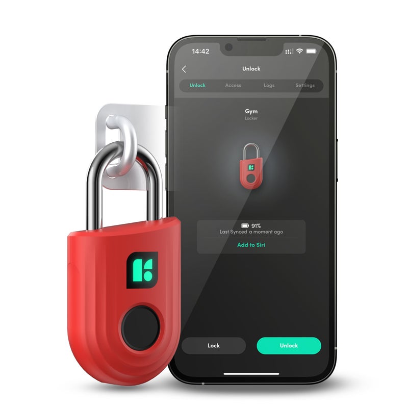 igloohome Padlock Lite Red Keyless Fingerprint Padlock with Mobile App iOS Android Water Resistant for Lockers Homes and Storage Spaces TypeC Rechargeable - Image 2