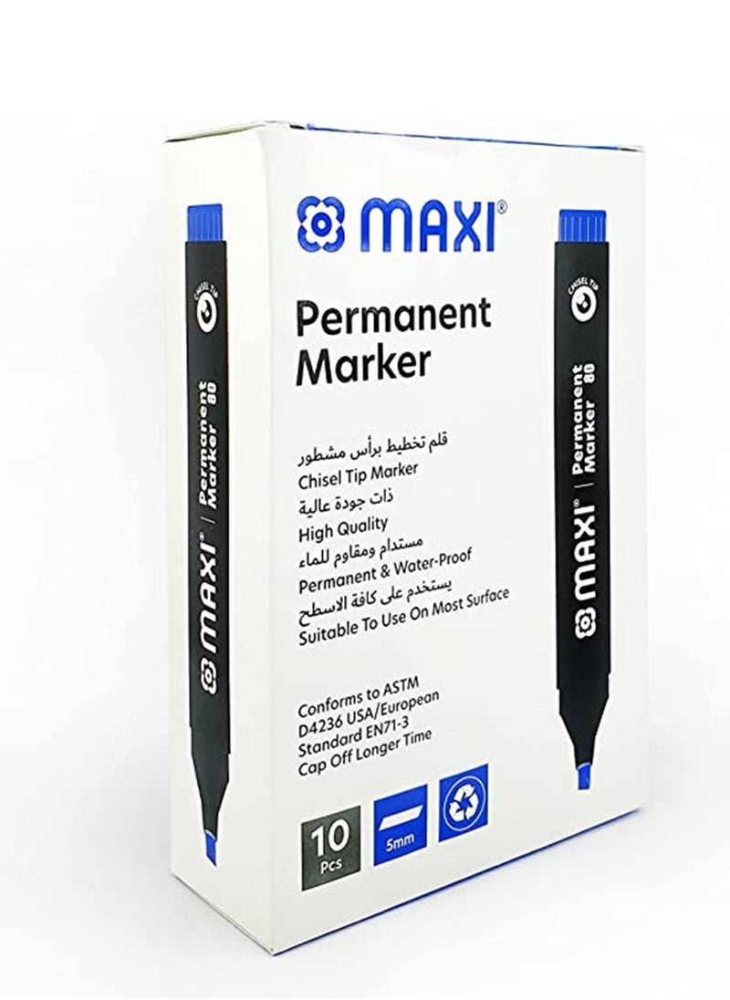 10-Piece Permanent Markers Chisel Tip Blue Ink