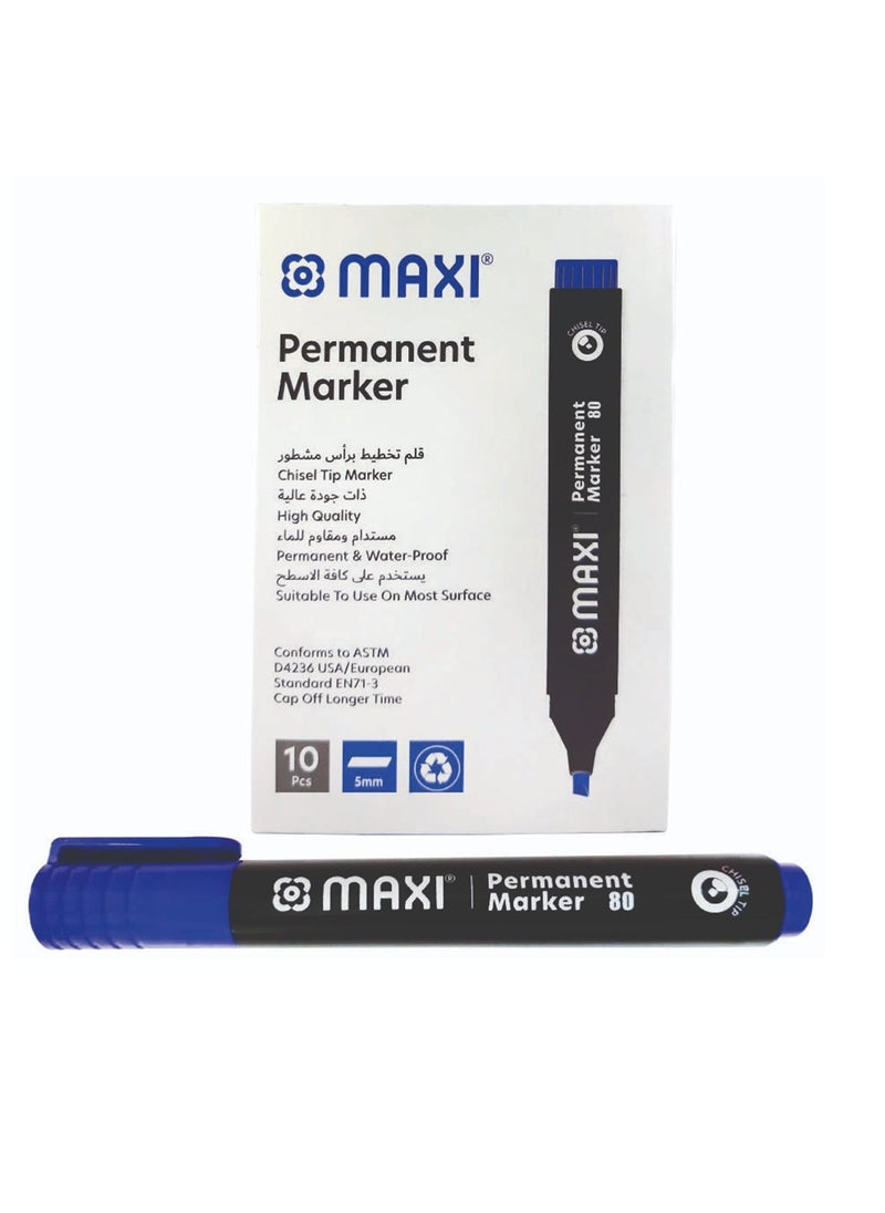 10-Piece Permanent Markers Chisel Tip Blue Ink