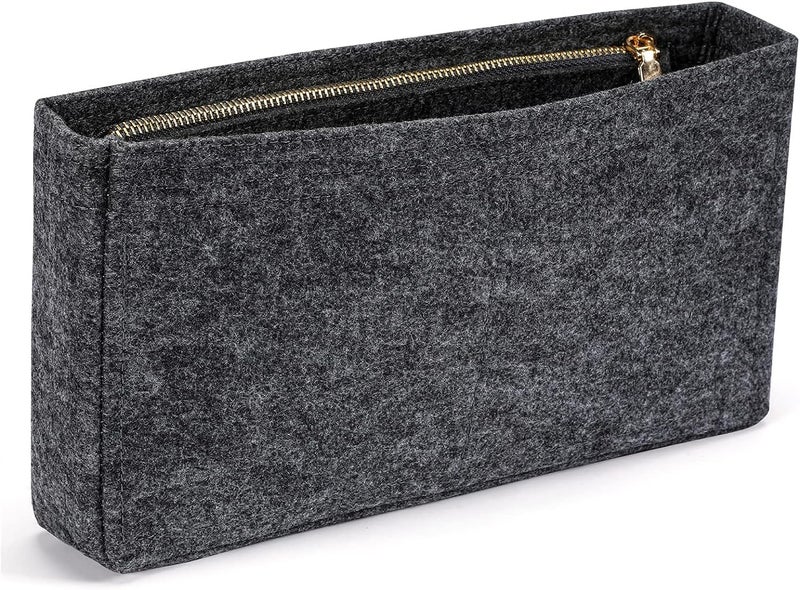 GREENSHEEP Small Purse Organizer with Zipper, Felt Insert Bag Organizer Handbag Tote Liner Pouch for Women (Small, Dark Grey) - Image 1