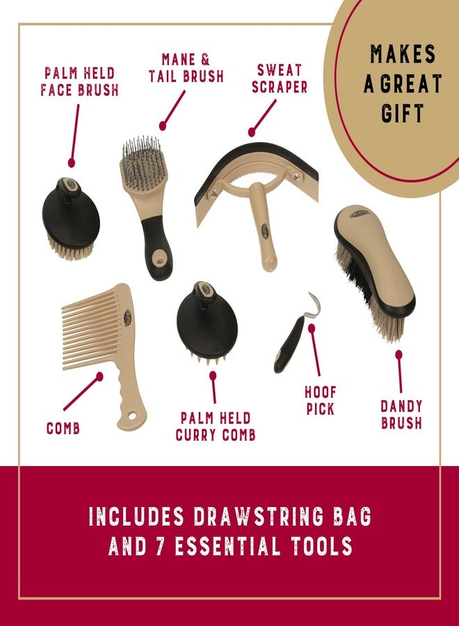 Weaver Equine Horse Grooming Kit, 7-Piece Horse Brush Set with Organizer Tote Bag, Hoof Pick, Comb, Sweat Scraper, Equine Tools for Daily Grooming, Leopard - Image 4