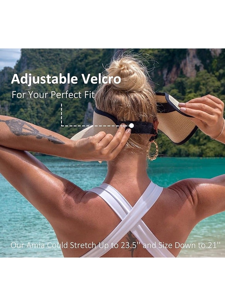 Goolsky Sun Visor Hats for Women, Women's Summer Ponytail Foldable Straw Beach Hat with UPF 50+ - Image 2