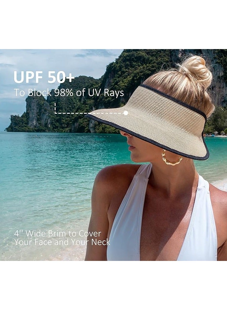 Goolsky Sun Visor Hats for Women, Women's Summer Ponytail Foldable Straw Beach Hat with UPF 50+ - Image 1