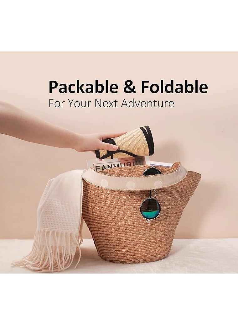 Goolsky Sun Visor Hats for Women, Women's Summer Ponytail Foldable Straw Beach Hat with UPF 50+ - Image 4