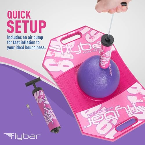 Flybar كرة بوجو فليبار للأطفال، لوح قفز خدع للأولاد والبنات من عمر 6 سنوات فما فوق، بحد أقصى 160 رطل، يشمل مضخة، مقبض سهل الحمل، منصة بلاستيكية متينة، لعبة بوجو قافز داخلية وخارجية (توت وردي 2) - Image 2