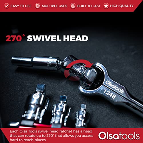 Olsa Tools Swivel Head Ratchet - 1/2-Inch Drive with 90-Tooth Round Head - Roto-Style Socket Wrench for Mechanics - Premium Quality Swiveling Handle - Part 1248 - Image 4