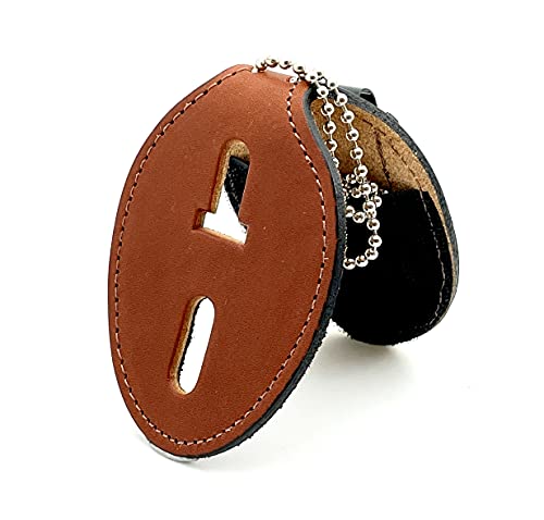 Perfect Fit Shield Wallets Perfect Fit Universal Oval Police Badge Holder Shield with Metal Belt Clip and Bead Chain Necklace, Hook and Loop Closure, Tan Leather - Image 4