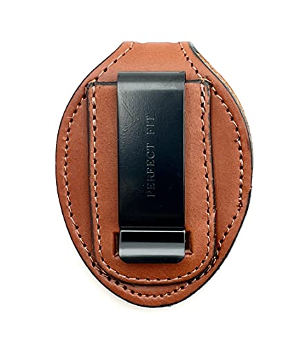Perfect Fit Shield Wallets Perfect Fit Universal Oval Police Badge Holder Shield with Metal Belt Clip and Bead Chain Necklace, Hook and Loop Closure, Tan Leather - Image 2
