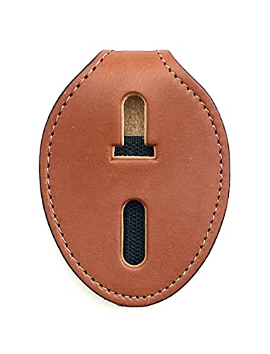 Perfect Fit Shield Wallets Perfect Fit Universal Oval Police Badge Holder Shield with Metal Belt Clip and Bead Chain Necklace, Hook and Loop Closure, Tan Leather - Image 1