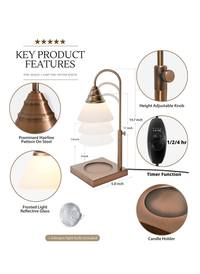 Hestia - Magic Candle Warmer Lamp by Hestia, Electric Height Adjustable Heater, Stainless Steel Brass Candle Melter, Melts up to 7.5" Large Size Jars (TIMER, ROSE-GOLD) - Image 1
