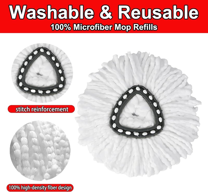 XHMAXE 10 PCS Spin Mop Replacement Head,100% Microfiber Mop Heads Replacements with Triangle Spin Mop Head, 360 Degree Round Spin Mop Replacement Head for Easy House Cleaning Floor Mopping - Image 3