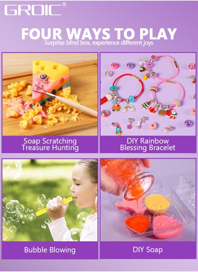 GROIC - Gemstone Dig Kit, Dig Kits Archaeological Excavation Soap Blind Box, Explore Science Kits Stem Toys for Kids, Girl Digging Treasure Scraping DIY Bracelet Handmade Soap Blow Bubbles - Image 1
