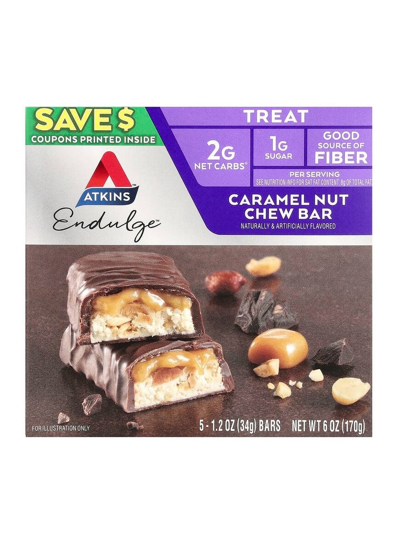 Atkins Caramel Nut Chew Bar 5 Bars 1.2 oz 34 g Each - Image 1